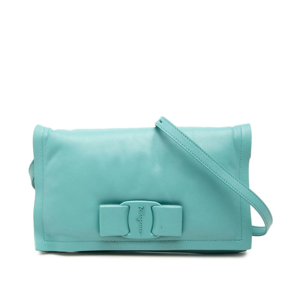 Salvatore Ferragamo Vara Ribbon Crossbody Bag Blue Leather